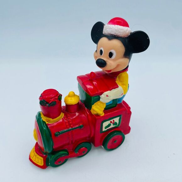 Vintage Hand Painted Mickey Mouse Conductor Riding Plastic Train Christmas - Picture 1 of 7